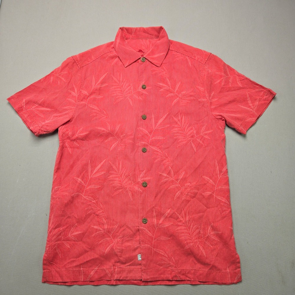 Tommy Bahama Silk Button Up Palm Leaf Jacquard Coral Red Mens Small S